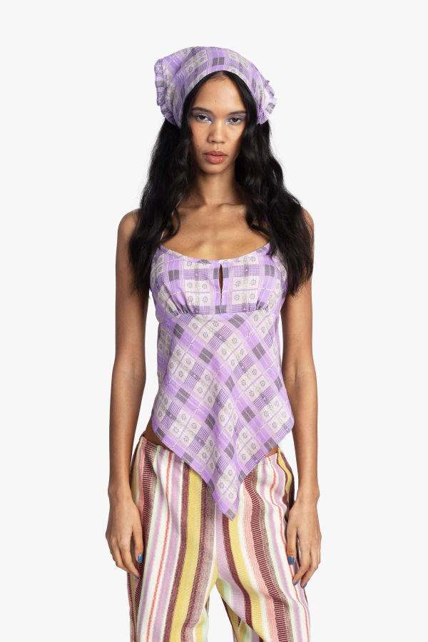 Anna Sui Plaid Blossom Apron Top
