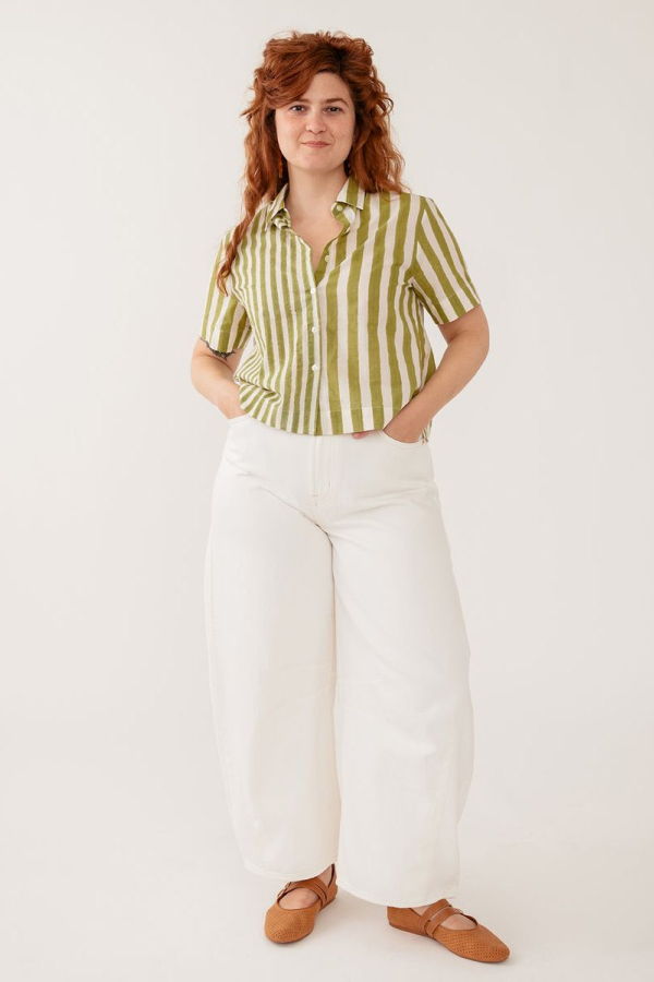 Mata Traders Benji Button Down Top - Green Stripe