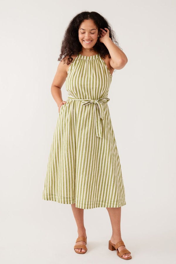 Mata Traders Miranda High Neck Dress - Green Stripe