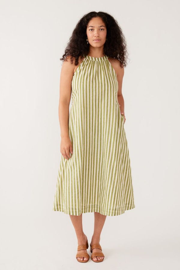 Mata Traders Miranda High Neck Dress - Green Stripe