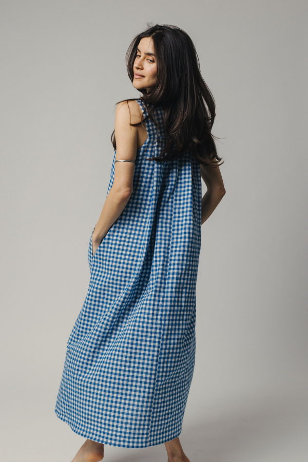 Pamut Apparel USA Daphne Handwoven Cotton Dress - Brittany Stripe/Gingham