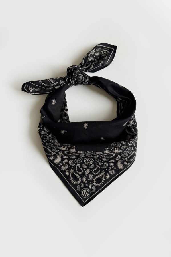 lescarf Cotton Paisley Scarf 55 cm - Black / Light Grey