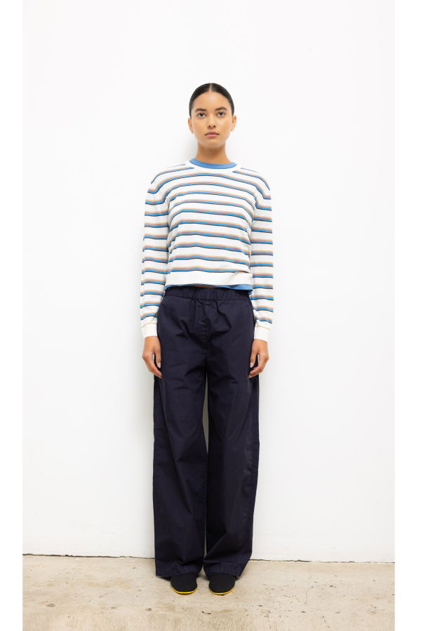 Leset James Stripe Classic Crew Sweater - Parch/Choco/Leset Blue Stripe