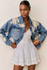 LoveShackFancy Amana Lace Appliqué Denim Jacket - Faded Blue - Thumbnail 1