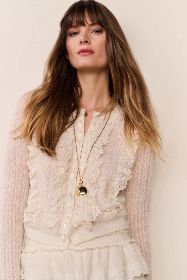 LoveShackFancy Melisse Cardigan - Aspen White