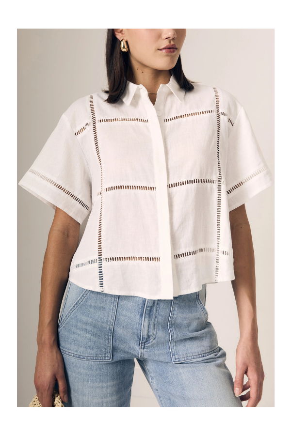 Le Jean Linen Eyelet Shirt Top - White