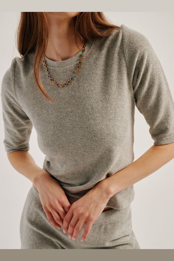 Suzie Kondi Corfu Elbow Sleeve Crew Top - Heather Grey