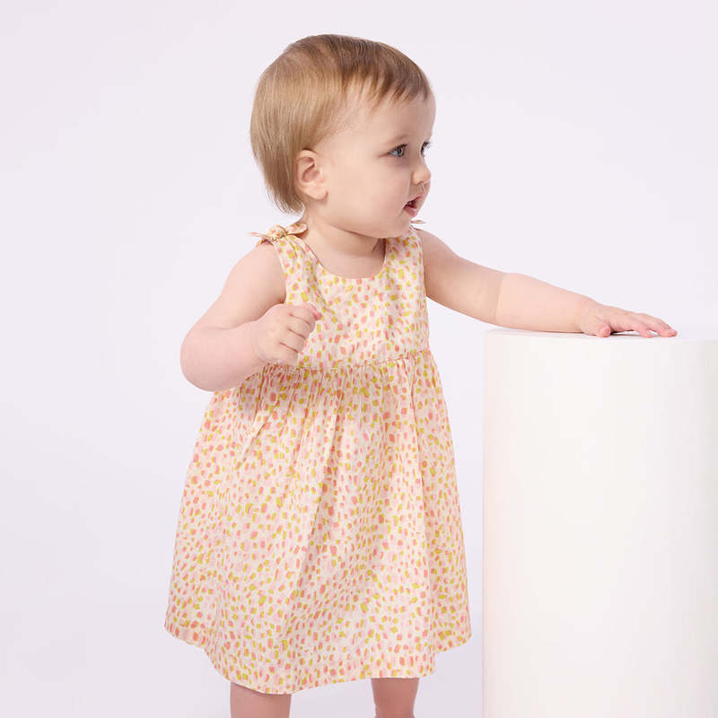 KIDS Petit Bateau Baby Pink And Yellow Dot Print Dress