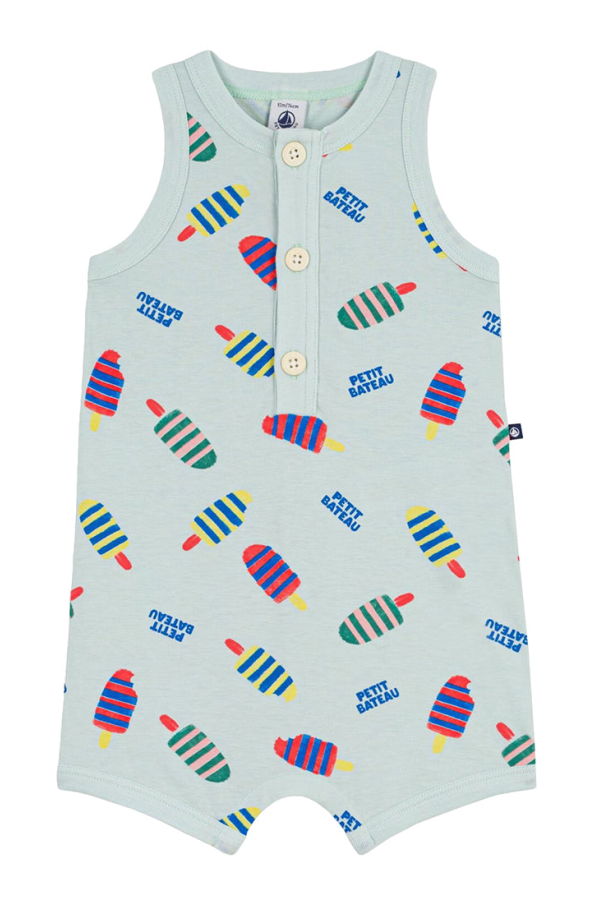 KIDS Petit Bateau Baby Romper Spray Blue Popsicle Print - Blue