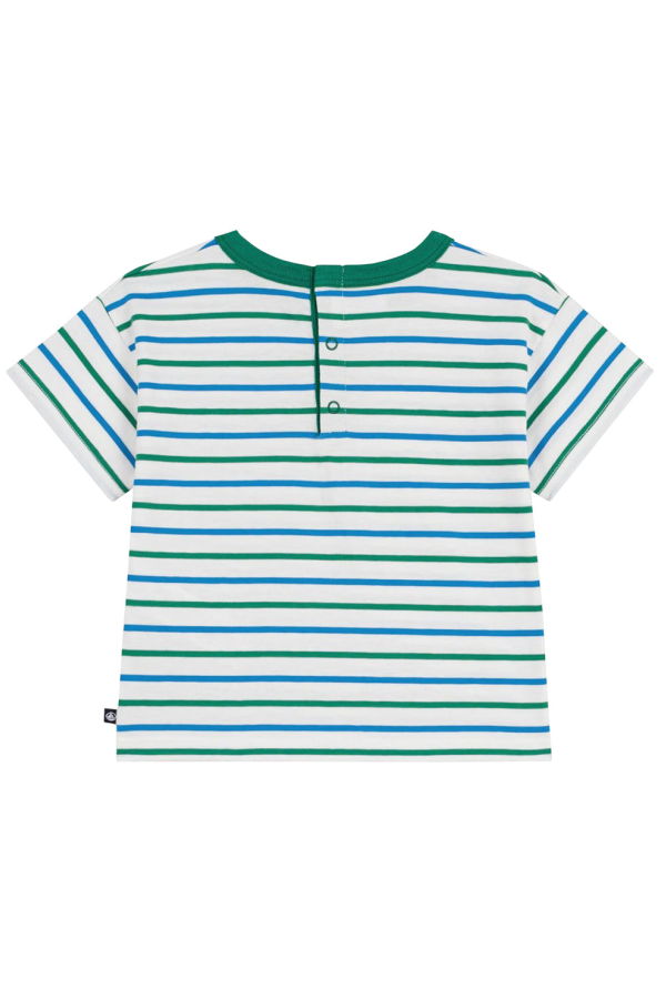 KIDS Petit Bateau Baby T-Shirt Tee - White / Green / Blue Stripe