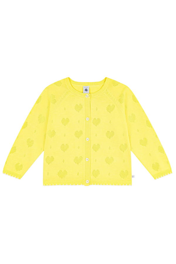 KIDS Petit Bateau Golden Yellow Hearts Cardigan - Yellow