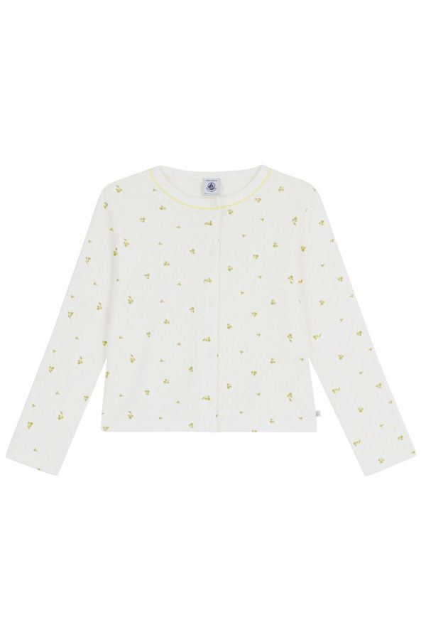 KIDS Petit Bateau Leaf Print Cardigan - White