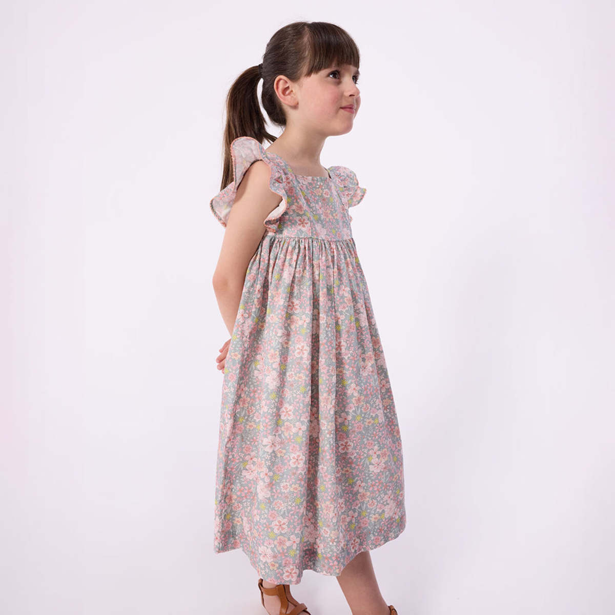 KIDS Petit Bateau Spray Blue Floral Print Dress - Image 4 of 6