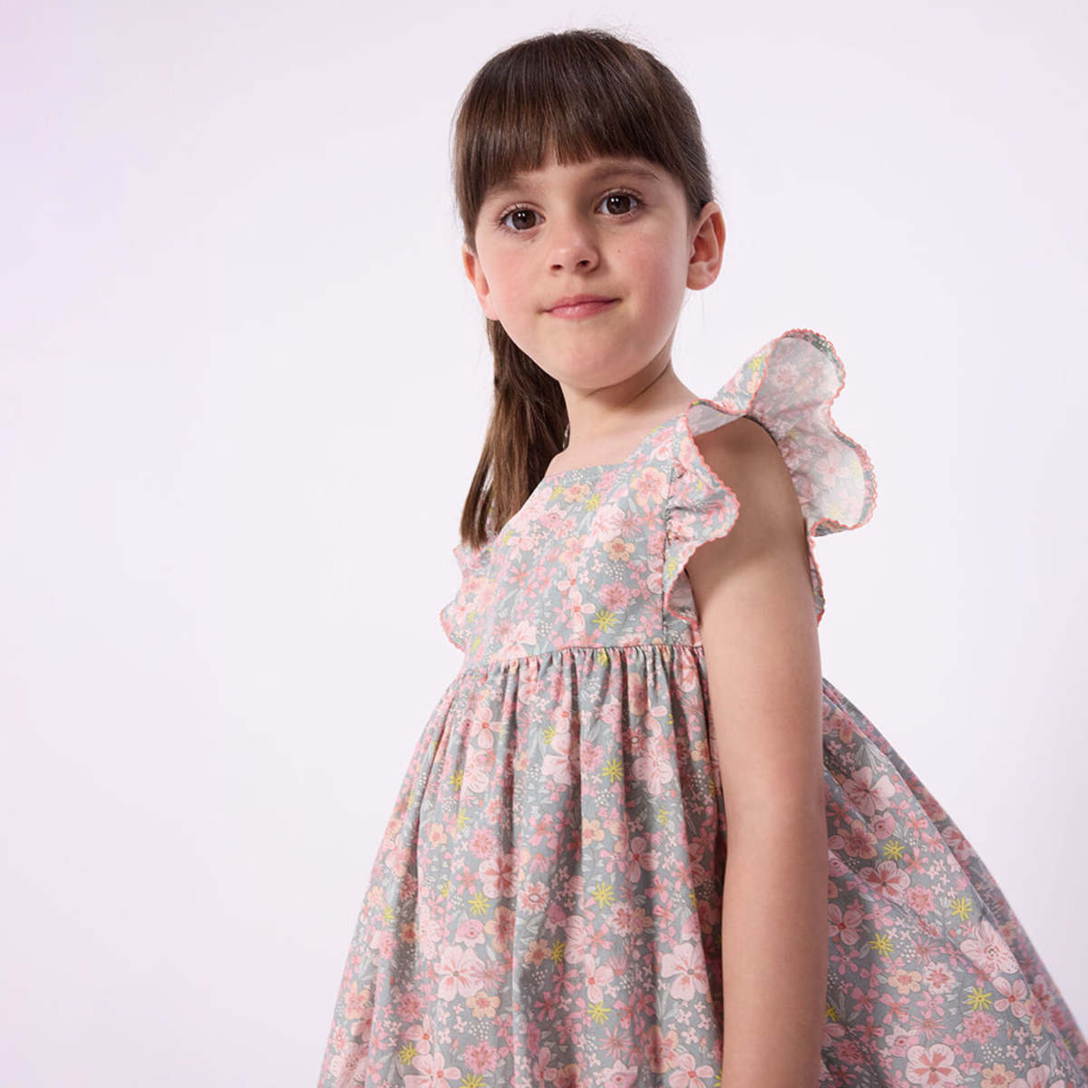 KIDS Petit Bateau Spray Blue Floral Print Dress - Image 5 of 6