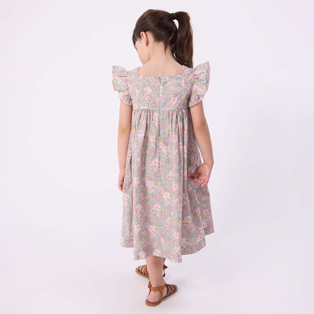 KIDS Petit Bateau Spray Blue Floral Print Dress - Image 6 of 6