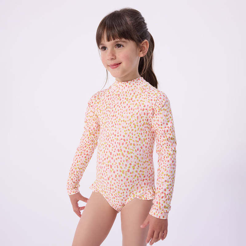 KIDS Petit Bateau Pink And Yellow Dot Print Swimsuit