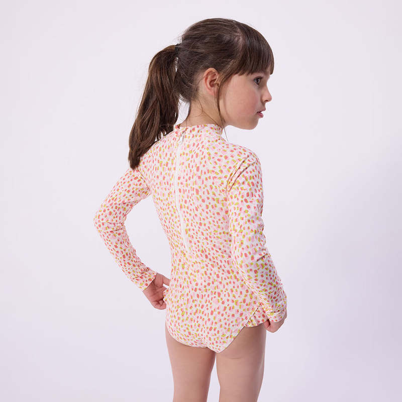 KIDS Petit Bateau Pink And Yellow Dot Print Swimsuit