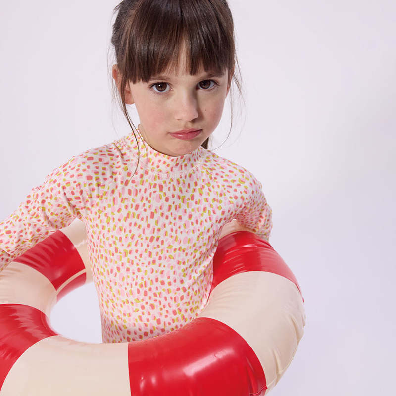KIDS Petit Bateau Pink And Yellow Dot Print Swimsuit