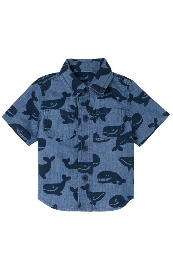 KIDS STELLA MCCARTNEY Whale Print Chambray Shirt - Blue