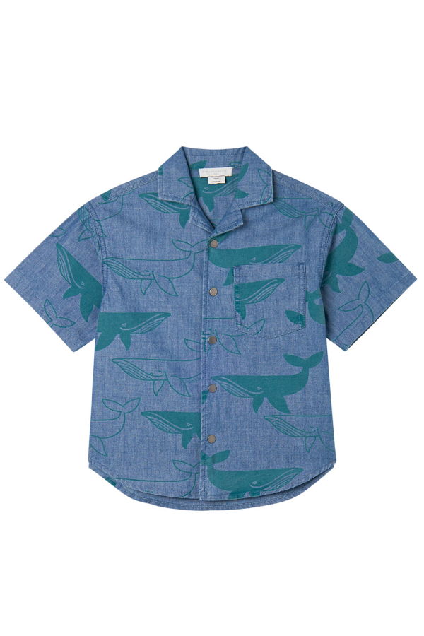 KIDS STELLA MCCARTNEY Whale Print Denim Shirt - Blue