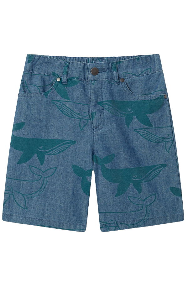 KIDS STELLA MCCARTNEY Whale Print Denim Shorts - Blue