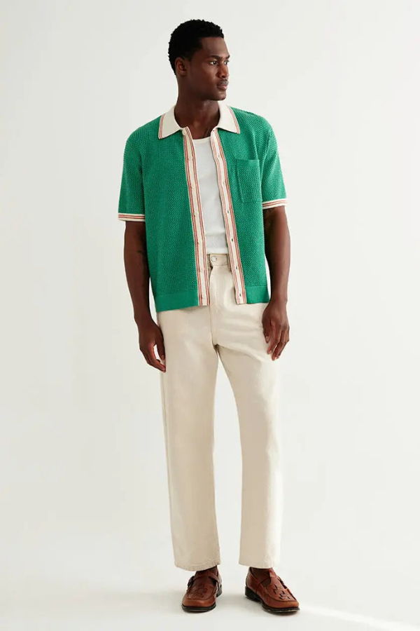 Wax London Belle Green Tipped Pointelle Polo Shirt