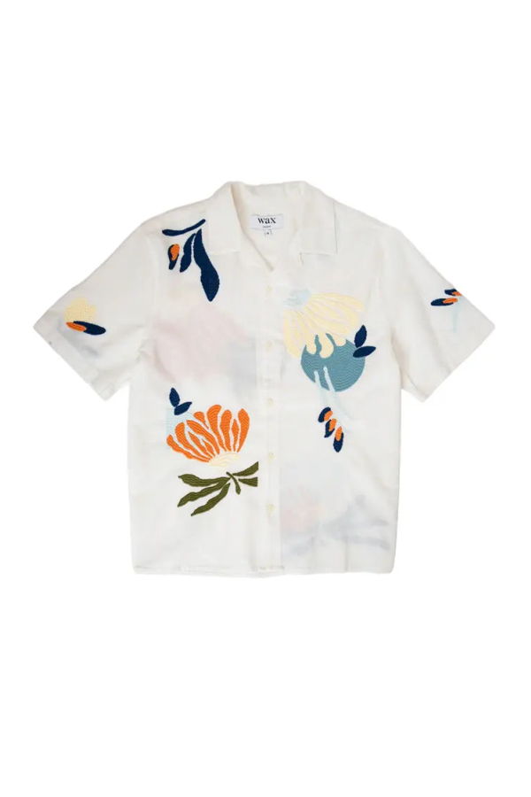 Wax London Didcot Ecru Flower Embroidered Shirt