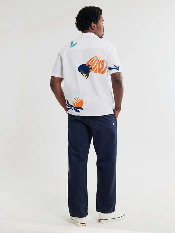 Wax London Didcot Ecru Flower Embroidered Shirt