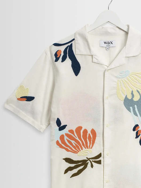Wax London Didcot Ecru Flower Embroidered Shirt