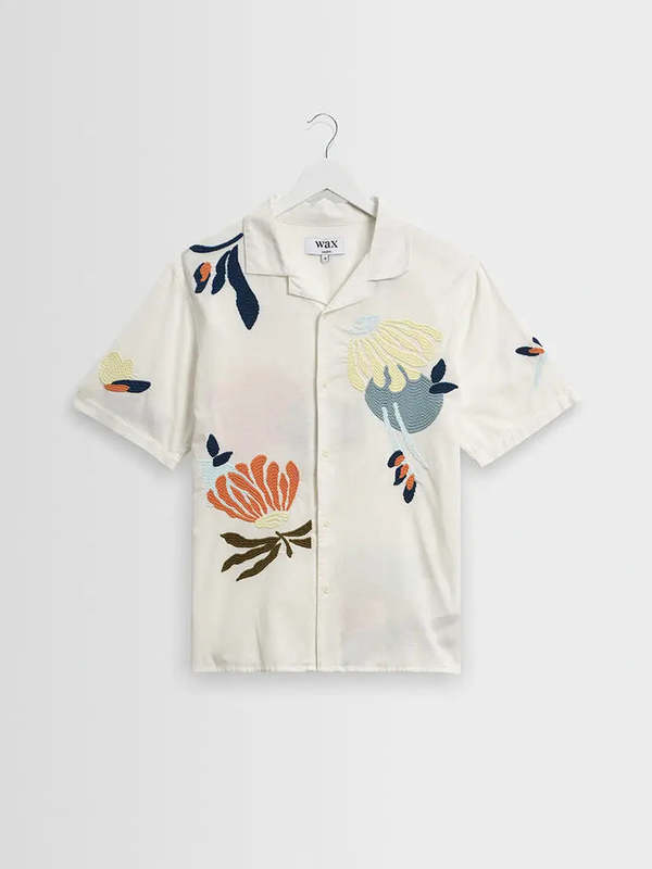 Wax London Didcot Ecru Flower Embroidered Shirt