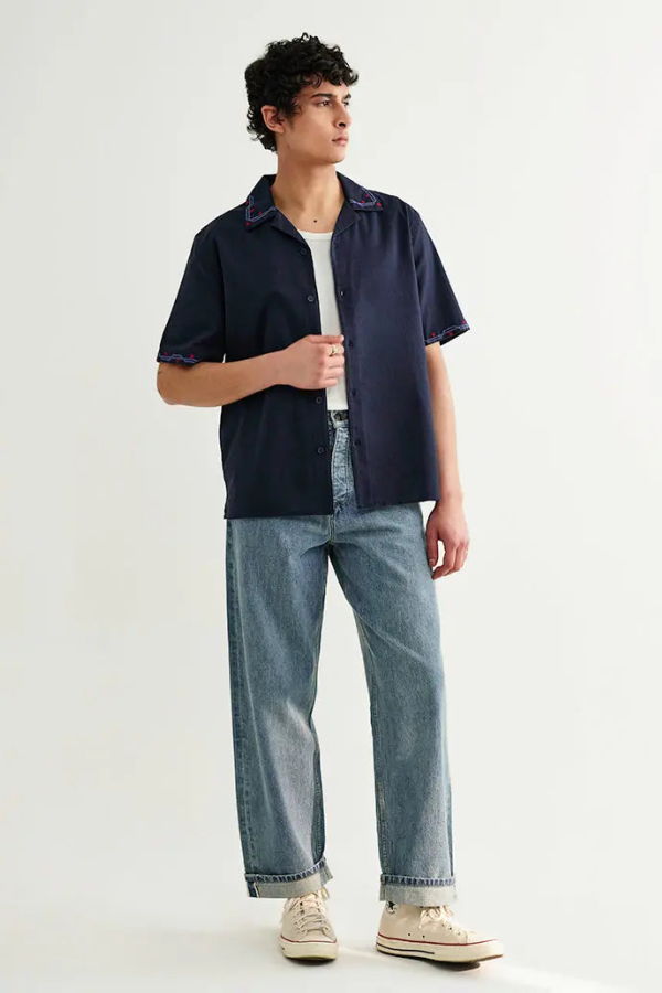 Wax London Didcot Cross Stitch Border Shirt