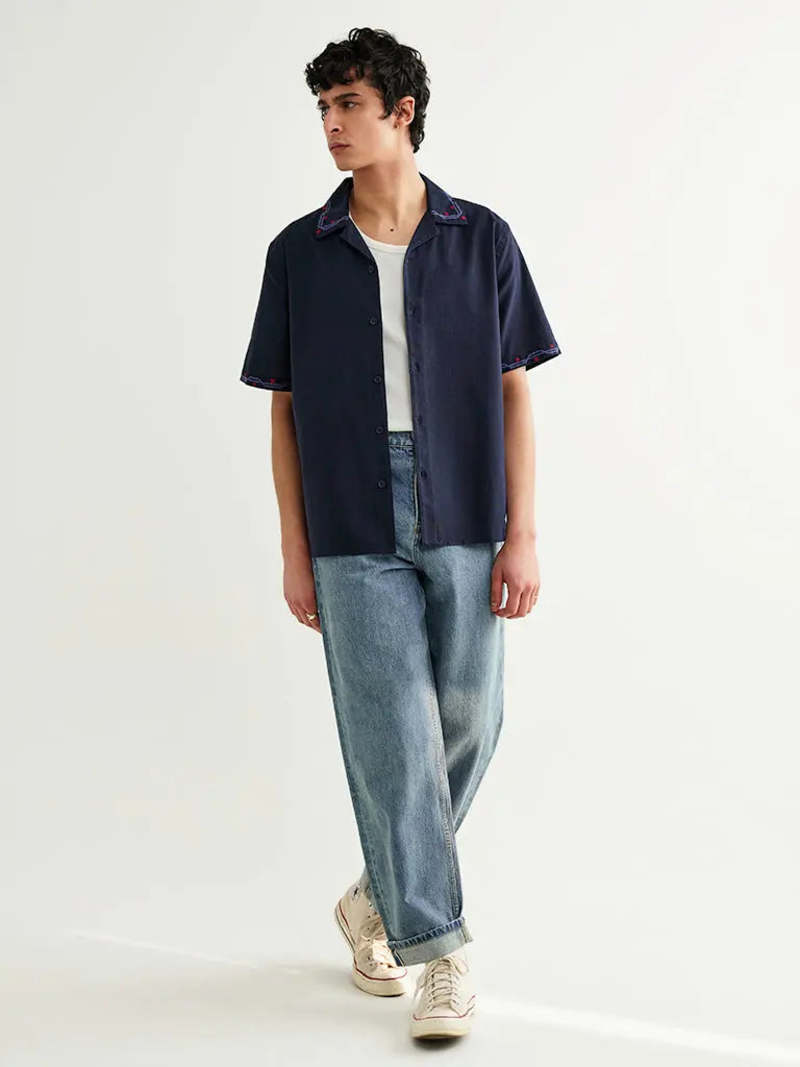 Wax London Didcot Cross Stitch Border Shirt