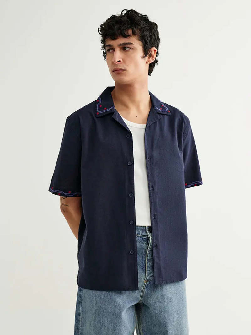 Wax London Didcot Cross Stitch Border Shirt