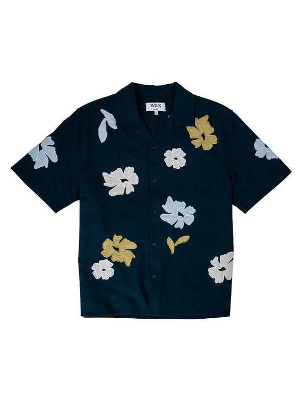 Wax London Didcot Navy Floral Applique Shirt Wax London Didcot Navy Floral Applique Shirt