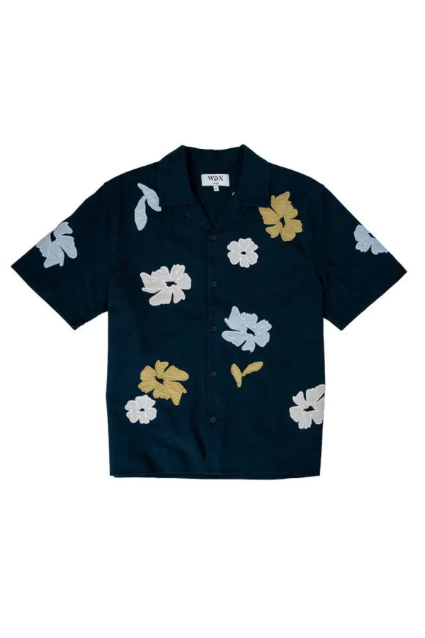 Wax London Didcot Navy Floral Applique Shirt