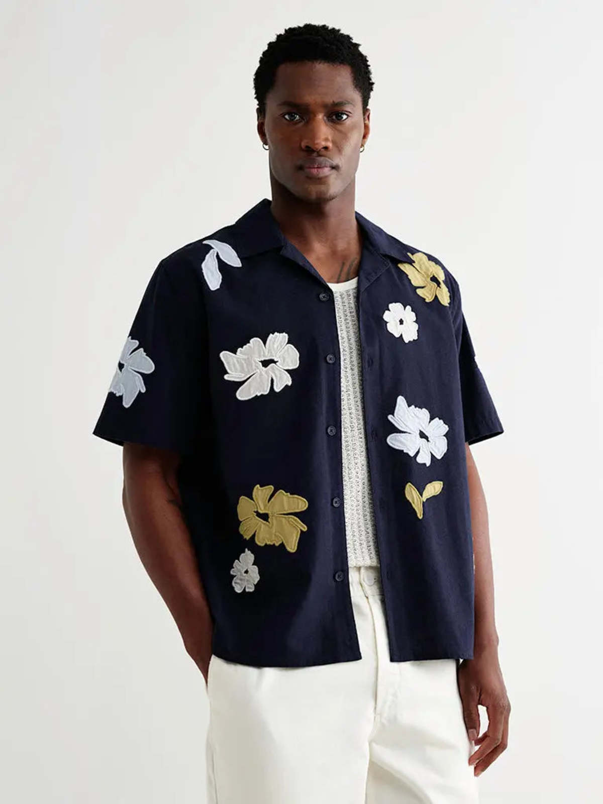 Wax London Didcot Navy Floral Applique Shirt - Image 3 of 9