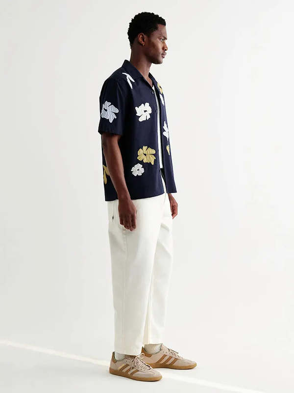 Wax London Didcot Navy Floral Applique Shirt