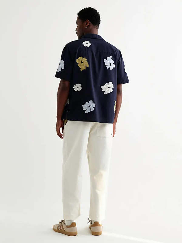 Wax London Didcot Navy Floral Applique Shirt