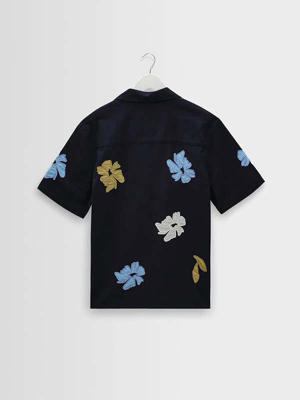 Wax London Didcot Navy Floral Applique Shirt