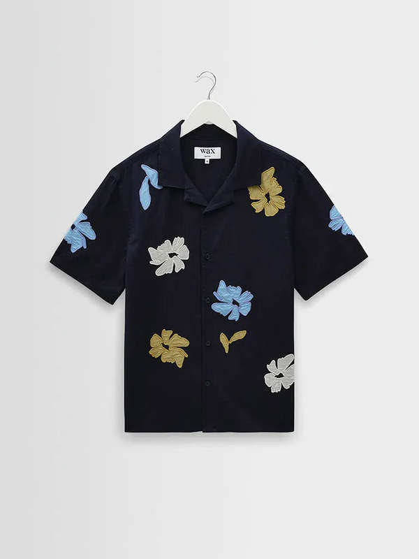 Wax London Didcot Navy Floral Applique Shirt