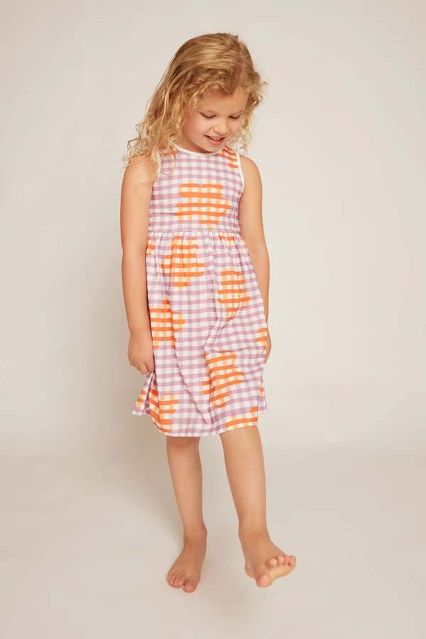 KIDS Mon Coeur Flower Gingham Recycled Cotton Dress KIDS Mon Coeur Flower Gingham Recycled Cotton Dress
