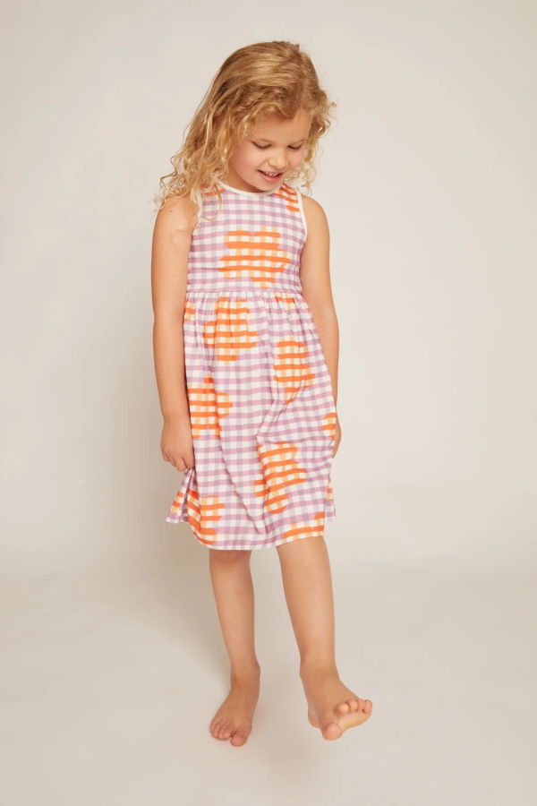 KIDS Mon Coeur Flower Gingham Recycled Cotton Dress