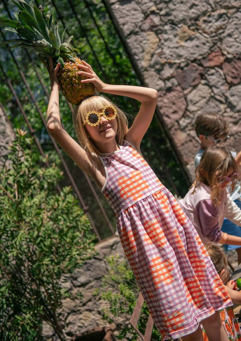 KIDS Mon Coeur Flower Gingham Recycled Cotton Dress