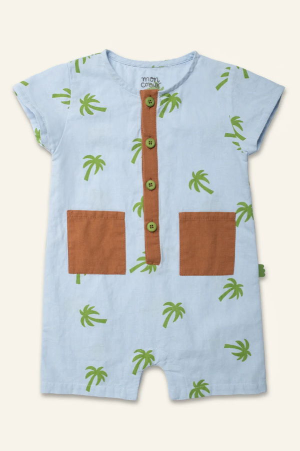 KIDS Mon Coeur Palm Tree Pocket Linen Romper