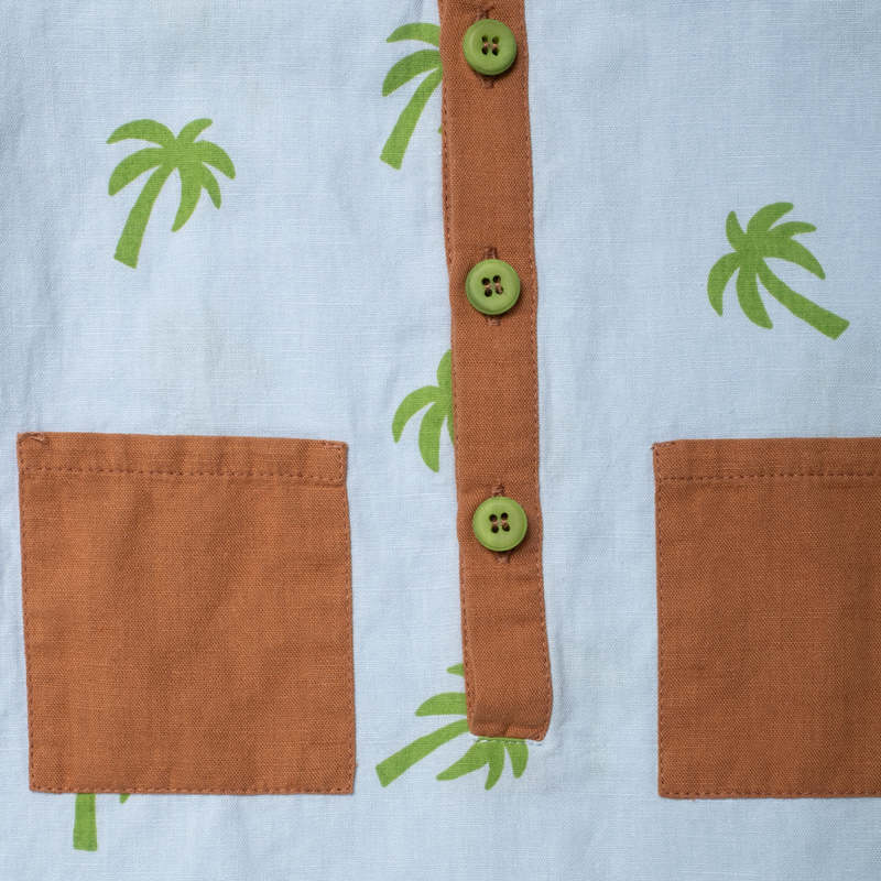 KIDS Mon Coeur Palm Tree Pocket Linen Romper