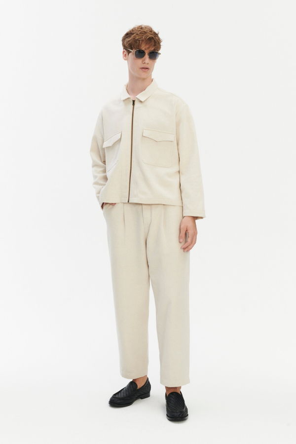 Delikatessen Cropped Trousers in Japanese Blend of Cotton, Linen and Wool