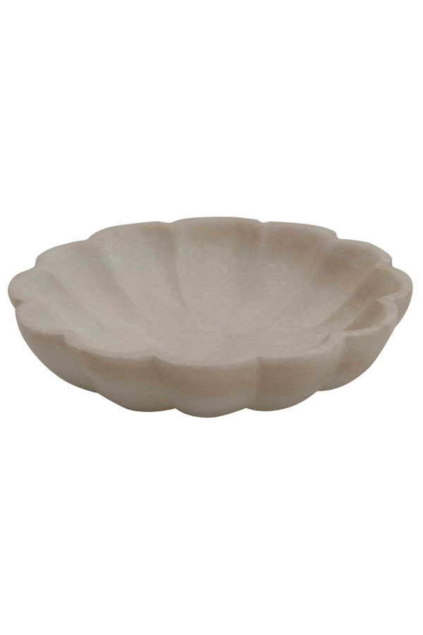 Creative Co-Op Carved Marble Flower Shaped Dish - White