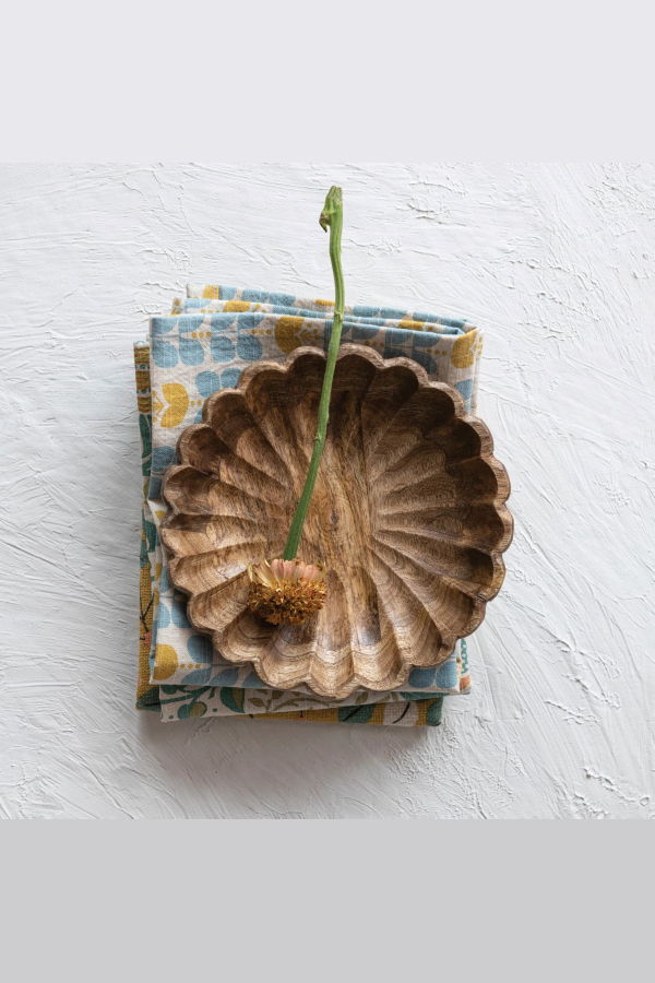Creative Co-Op Scalloped Mango Wood Bowl