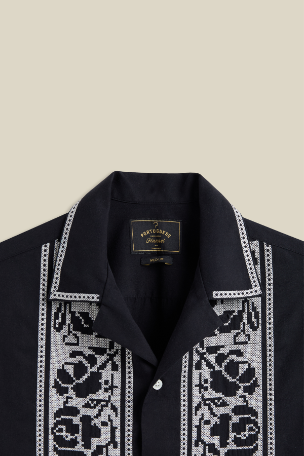 Portuguese Flannel Cross Stitch Shirt - Black