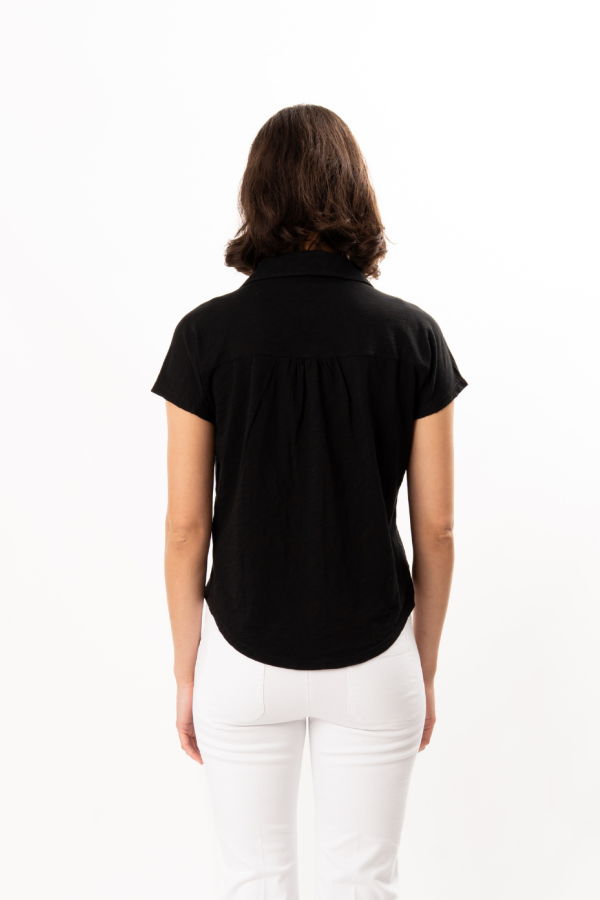 ELLIOTT LAUREN Button Up Polo Top - Black